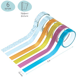 Клейкая лента канцелярская Meshu Luminous декоративная 15 мм х 3 м (6 штук в упаковке)
