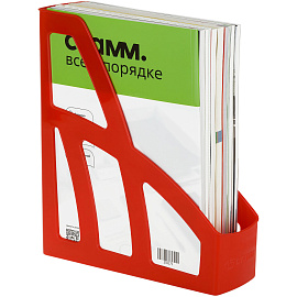 Лоток для бумаг вертикальный СТАММ "Лидер", красный, ширина 75мм фото Лоток для бумаг вертикальный СТАММ "Лидер", красный, ширина 75мм