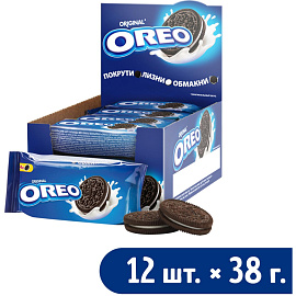 Печенье песочное Oreo с какао и начинкой с ванильным вкусом (12 штук по 38 г)