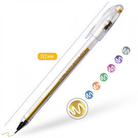 Ручка гелевая неавтоматическая Crown золотистая (толщина линии 0.5 мм)