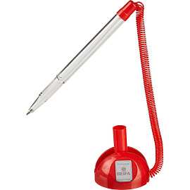 Ручка шариковая на подставке Beifa цвет чернил синий с пружиной (толщина линии 0,5 мм, красный корпус)