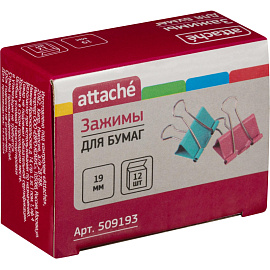 Зажимы для бумаг Attache 19 мм цветные (12 штук в упаковке)