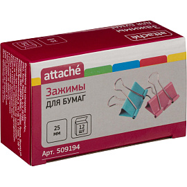 Зажимы для бумаг Attache 25 мм цветные (12 штук в упаковке)