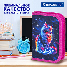 Пенал BRAUBERG, 1 отделение, полиэстер, 21х14 см, "Space cat", 273518