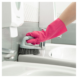 Перчатки КЩС латексные Hq Profiline с хлопковым напылением розовые (размер 7, S, 73579)