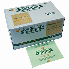 Пластырь бактерицидный Leiko plaster 3.8х3.8 см на нетканой основе (телесный, 100 штук)