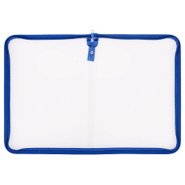 Папка на молнии СТАММ А4, 500мкм, пластик, прозрачная, синяя молния вокруг
