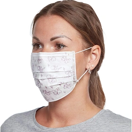 Маска медицинская одноразовая Гекса трехслойная белая с рисунком (100 штук в упаковке)