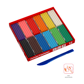 Пластилин Гамма, 12 цветов, 240г, со стеком, картон. упаковка фото Пластилин Гамма, 12 цветов, 240г, со стеком, картон. упаковка