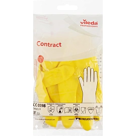 Перчатки латексные Vileda Professional Контракт с хлопковым напылением желтые (размер 7, S, 174321)