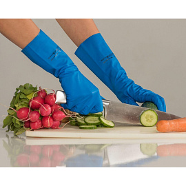 Перчатки латексные Vileda Professional с хлопковым напылением синие (размер 8.5-9, L, 174355)