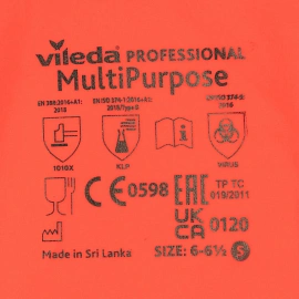 Перчатки латексные Vileda Professional с хлопковым напылением красные (размер 7.5-8, M, 174343)