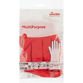 Перчатки латексные Vileda Professional с хлопковым напылением красные (размер 7.5-8, M, 174343)