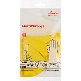 Перчатки латексные Vileda Professional с хлопковым напылением желтые (размер 8.5-9, L, 174375)