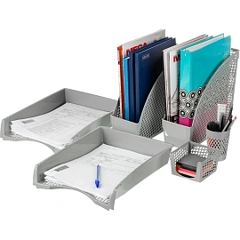 Лоток вертикальный для бумаг 110 мм Attache пластиковый 6 предметов серый (2 лотка горизонтальных, 2 лотка вертикальных, подставки для ручек и стикеро