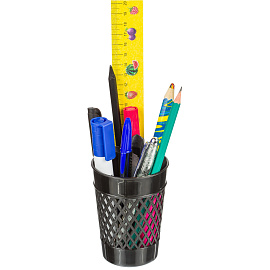 Подставка-стакан для канцелярских принадлежностей Attache черная 10x7.4x7.4 см (3 штуки в упаковке)