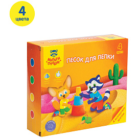 Песок для лепки Мульти-Пульти "Енот в пустыне", 4 цвета, 480г, в баночке, 4 формочки, карт. упаковка