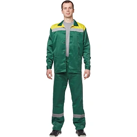 Костюм рабочий летний мужской л02-КБР с СОП зеленый/желтый (размер 68-70, рост 170-176)