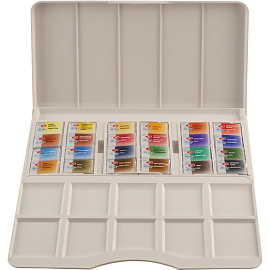 Краски акварельные Белые ночи набор 24 цвета по 2.5 мл в кюветах с палитрой фото Краски акварельные Белые ночи набор 24 цвета по 2.5 мл в кюветах с палитрой