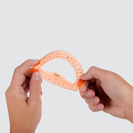 Транспортир 10см, 180° СТАММ, пластиковый, гибкий, прозрачный, оранжевый, европодвес фото Транспортир 10см, 180° СТАММ, пластиковый, гибкий, прозрачный, оранжевый, европодвес