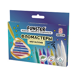 Фломастеры FUNSTER (ФАНСТЕР) "METALLIC" 8 цветов металлик, ударопрочный наконечник, 152630