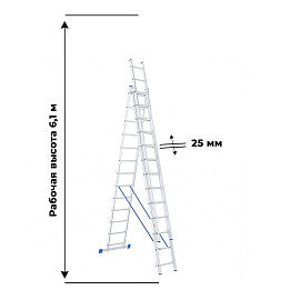Лестница универсальная Сибртех алюминиевая трехсекционная 3х12 ступеней (97822)