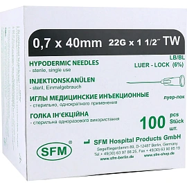 Игла инъекционная SFM Luer lock 22G 0.7 x 40 мм (100 штук в упаковке)