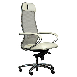 Кресло офисное МЕТТА "SAMURAI" SL-1, сверхпрочная ткань-сетка/экокожа, бежевое