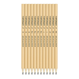 Набор карандашей ч/г Красин "Конструктор" 12шт., 2Т (2H), Т(H)-2, ТМ (HB)-4, М (B)-3, 2М (2B)-2, шестигран., заточен., карт. упаковка., европодвес