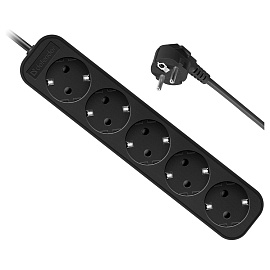 Удлинитель Defender M530, 5 розеток, с заземлением, 3м, черный фото Удлинитель Defender M530, 5 розеток, с заземлением, 3м, черный