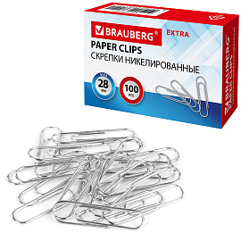 Скрепки EXTRA BRAUBERG 28 мм никелированные 100 штук, 271312 фото Скрепки EXTRA BRAUBERG 28 мм никелированные 100 штук, 271312