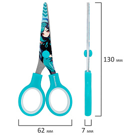 Ножницы 130 мм, мятные, с цветной печатью "Аниме", BRAUBERG ANIME, 238956