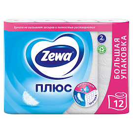 Бумага туалетная Zewa Plus 2-слойная белая (12 рулонов в упаковке)