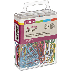 Скрепки канцелярские 28 мм Attache металлические с полимерным покрытием овальные (100 штук в упаковке)