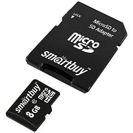Карта памяти micro SDHC, 8 GB, SMARTBUY, 10 Мб/сек. (class 10), с адаптером, SB8GBSDCL10-01 фото Карта памяти micro SDHC, 8 GB, SMARTBUY, 10 Мб/сек. (class 10), с адаптером, SB8GBSDCL10-01