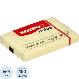 Стикеры Kores 75x50 мм пастельные желтые (1 блок на 100 листов)