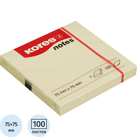 Стикеры Kores 75x75 мм пастельные желтые (1 блок на 100 листов)