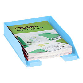 Лоток для бумаг горизонтальный СТАММ "Фаворит", голубой фото Лоток для бумаг горизонтальный СТАММ "Фаворит", голубой