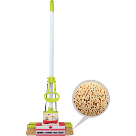 Губчатая швабра с отжимом Home Queen Чудо-спонж 27.5x5.5 см рукоятка 115 см