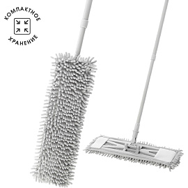 Швабра флаундер (плоская) Home Queen насадка микрофибра 40x12 см телескопическая рукоятка 70-120 см металл/пластик