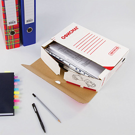 Короб архивный с клапаном А4 (260х325 мм), 75 мм, до 700 листов, плотный, микрогофрокартон, БЕЛЫЙ, ОФИСМАГ, 123017