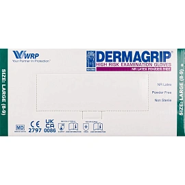 Перчатки медицинские КЩС смотровые Dermagrip High Risk латексные неопудренные удлинённые голубые (размер L, 50 штук/25 пар в упаковке)