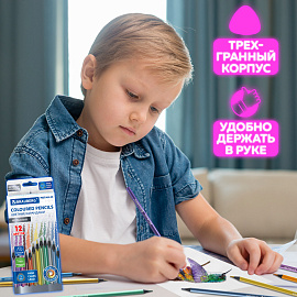 Карандаши цветные BRAUBERG METALLIC, 12 цветов металлик, трехгранные, грифель 3 мм, черное дерево, 181853