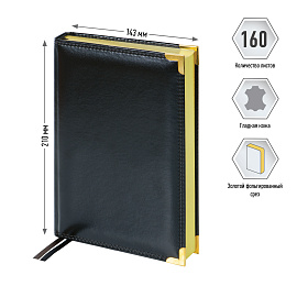 Ежедневник недатированный, А5, 160л., кожа, Delucci, гладкая кожа, золот. срез, черный