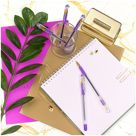 Ручка шариковая масляная с грипом MUNHWA "MC Gold", ФИОЛЕТОВАЯ, корпус прозрачный, узел 0,5 мм, линия письма 0,3 мм, BMC-09