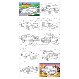 Раскраска А5, 10 стр. ТРИ СОВЫ "Автомобили", горизонтальные