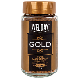 Кофе растворимый WELDAY (ВЭЛДЭЙ) "GOLD" 95 г, стеклянная банка, сублимированный, 622675 фото Кофе растворимый WELDAY (ВЭЛДЭЙ) "GOLD" 95 г, стеклянная банка, сублимированный, 622675