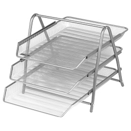 Лоток для бумаг горизонтальный СТАММ, 3 секции, металл, серебристый