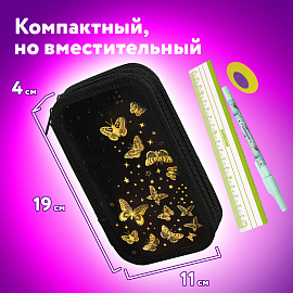 Пенал ЮНЛАНДИЯ, 2 отделения, ламинированный картон, конгрев, 19х11 см, "Golden", 273495