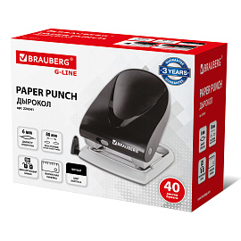 Дырокол BRAUBERG "Jet", до 40 листов, черный, 224341